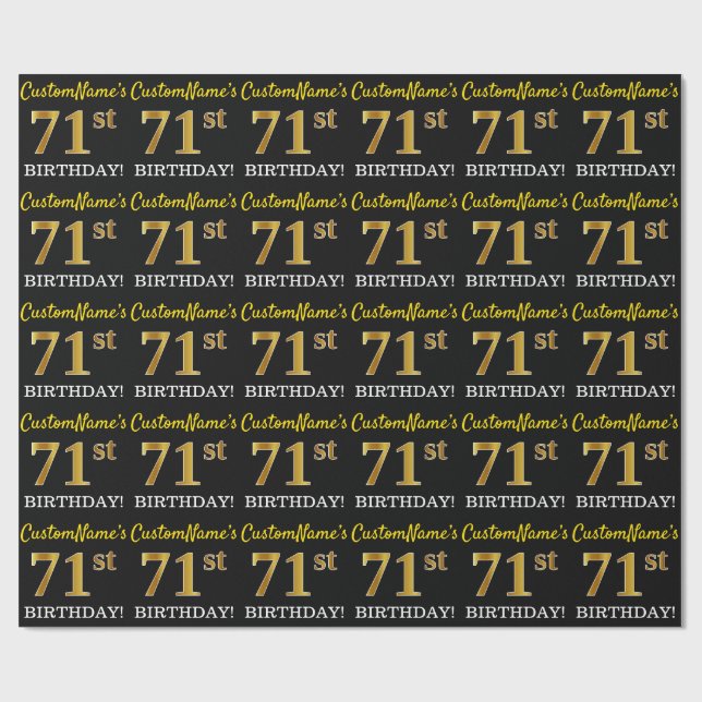 Papier Cadeau Noir, Imitation Or "71e ANNIVERSAIRE" (Plat)