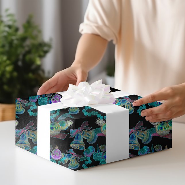 Papier Cadeau Noir Lumière Neon lueur Xmas bougie Bell Ornement (Créateur téléchargé)