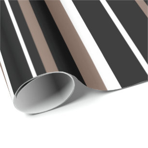 Papier Cadeau Noir, marron taupe et rayure blanche