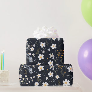 Papier Cadeau Noir minimaliste Jardin Doux Fleur sauvage Nursery