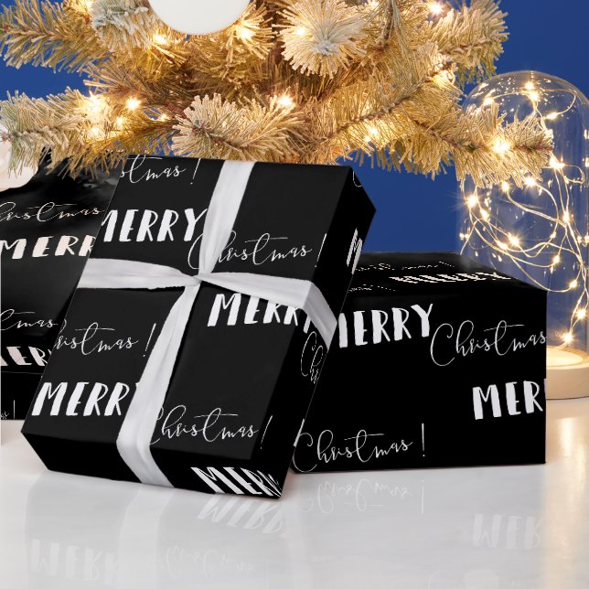 Papier cadeau noir minimaliste | Joyeux Noël (Vacances)