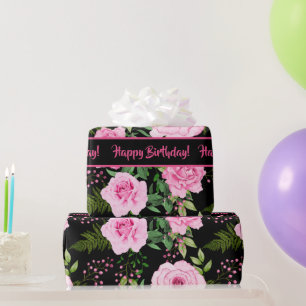 Papier Cadeau Noir moderne belle rose Roses Motif