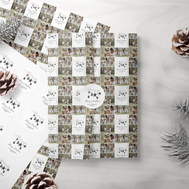 Papier Cadeau Noir moderne multi photo élégant script Noël (Créateur téléchargé)