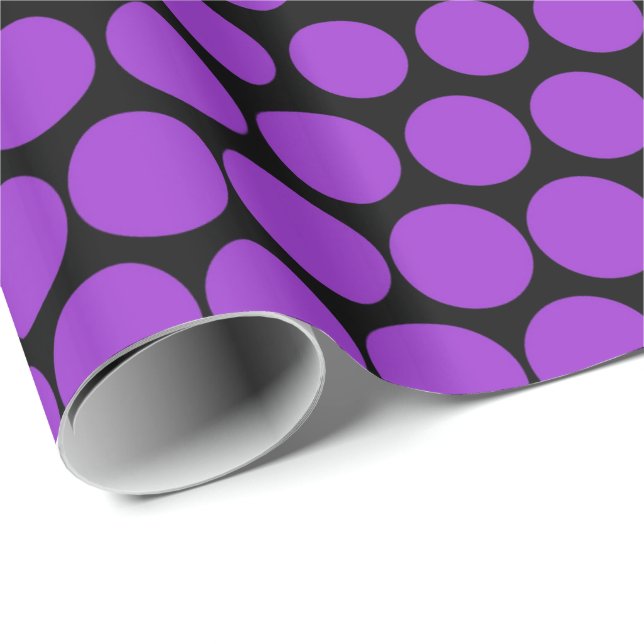 Papier Cadeau Noir moderne pourpre de point de polka (Coin rond)