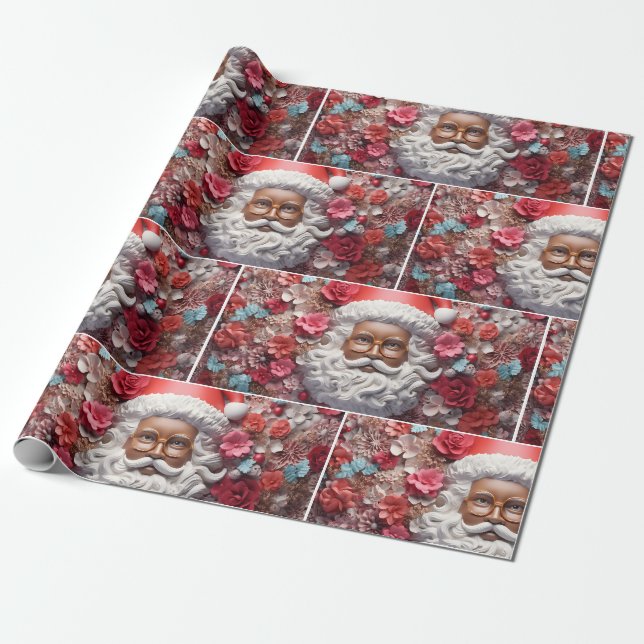 Papier Cadeau Noir Père Noël Melanin Noël 3D St Nick (Déroulé)