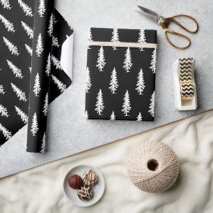 Papier Cadeau Noir Pins blancs Noël Vacances