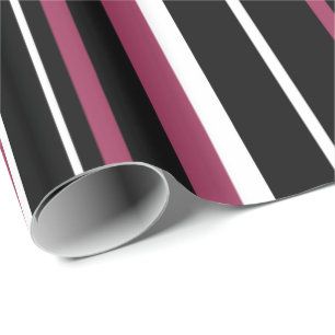 Papier Cadeau Noir, rose sangria et rayure blanche