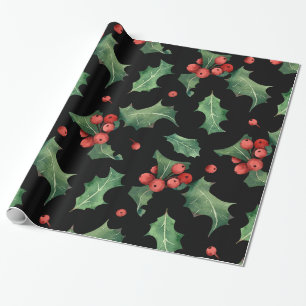 Papier Cadeau Noir rouge de Noël Mistletoe verte