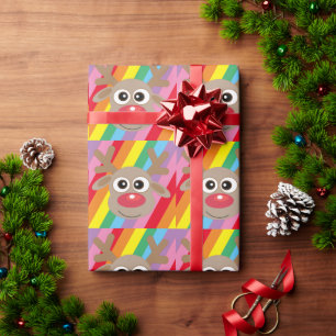 Papier Cadeau Noir rouge renne Noël arc-en-ciel