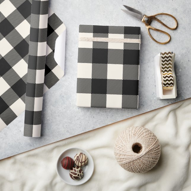 Papier Cadeau Noir rustique et blanc cassé Buffle Plaid Noël (Artisanat)