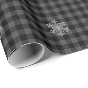 Papier Cadeau Noir rustique, gris Tartan plaid - flocon de neige
