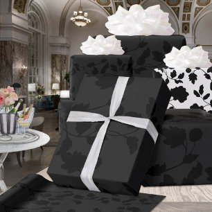 Papier Cadeau Noir sur Black Floral Vin feuillu Élégant