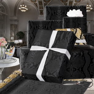 Papier Cadeau Noir sur Noir Constricto Boa Exotique Snakeskin
