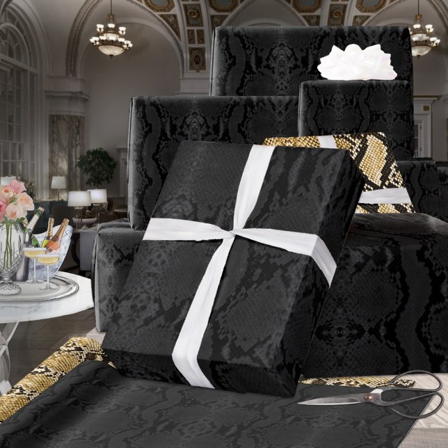 Papier Cadeau Noir sur Noir Constricto Boa Exotique Snakeskin (Créateur téléchargé)