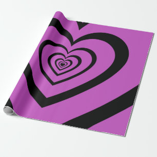 Papier Cadeau Noir violet Hypnotique Motif d'amour du coeur