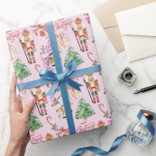 Papier Cadeau Noisette rose pastel croquis vintage Noël