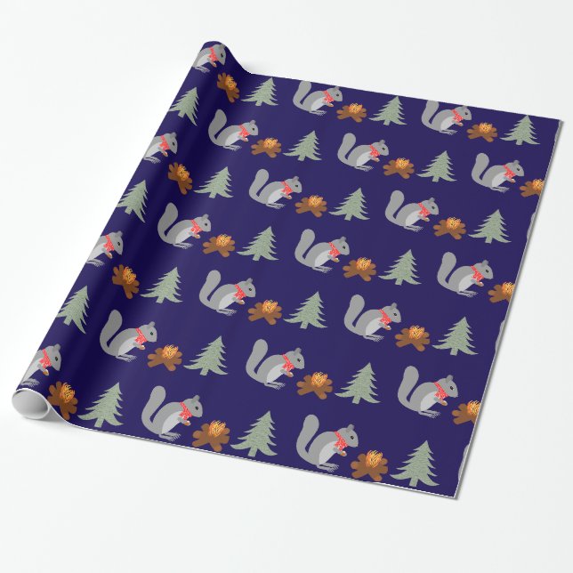 Papier Cadeau Noisettes grillées d'écureuils de Noël sur feu de  (Déroulé)