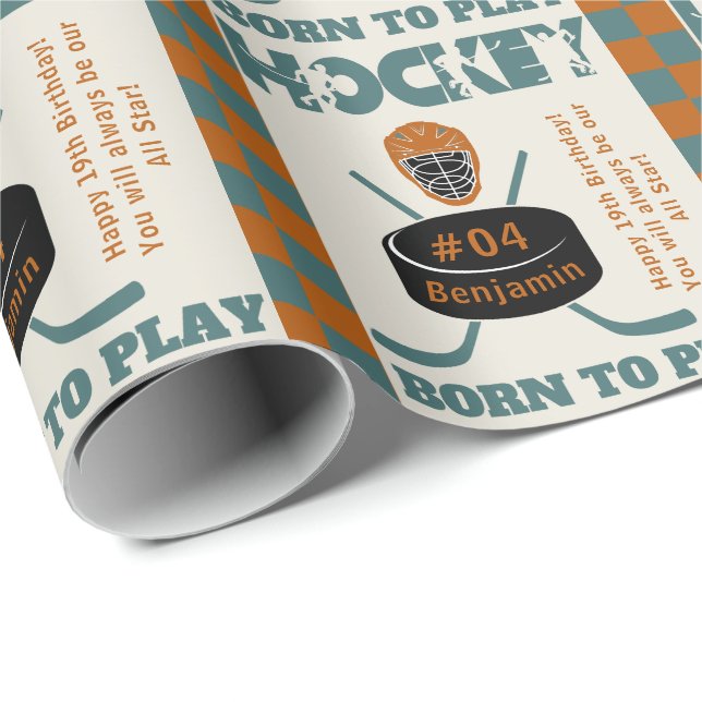 Papier Cadeau Nom Age Jersey Numéro Sentiment Hockey Sport (Coin rond)