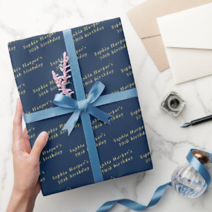 Papier Cadeau Nom Âge Navy & Or 30e anniversaire