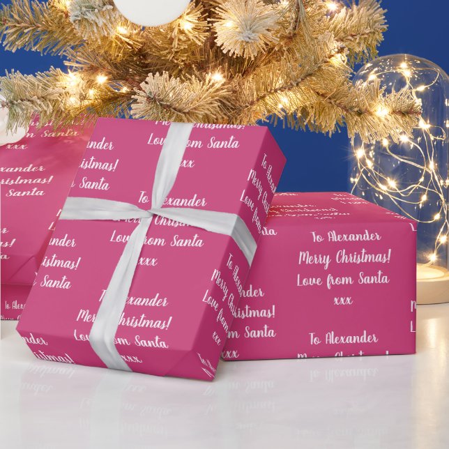 Papier Cadeau Nom Amour de Père Noël Hot Pink Noël (Vacances)