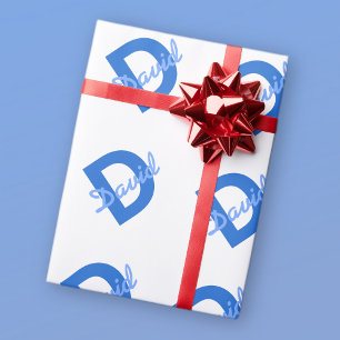 Papier Cadeau Nom bleu et monogramme