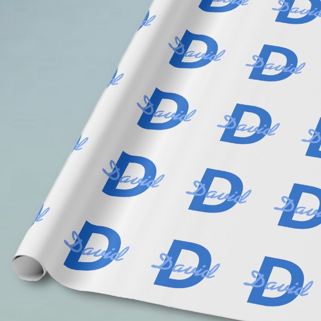 Papier Cadeau Nom Bleu & Monogramme (Créateur téléchargé)