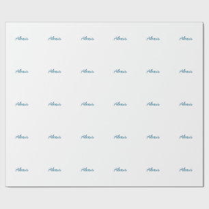 Papier Cadeau Nom Calligraphie Script Simple Plain Blanc Bleu