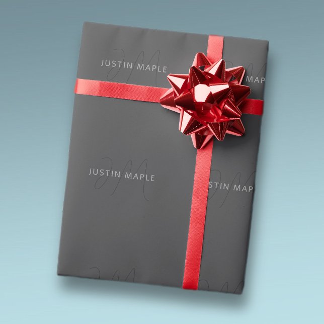 Papier Cadeau Nom d'aspect cool & monogramme | Gris foncé (Créateur téléchargé)
