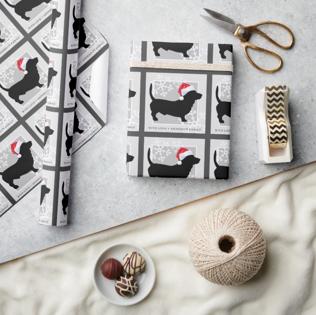 Papier Cadeau Nom de famille de chien teckel festif (Artisanat)