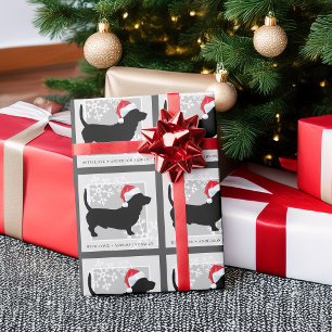 Papier Cadeau Nom de famille de chien teckel festif
