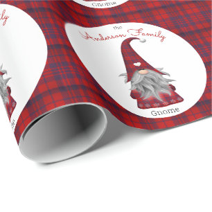 Papier Cadeau Nom de famille rustique de Noël Gnome