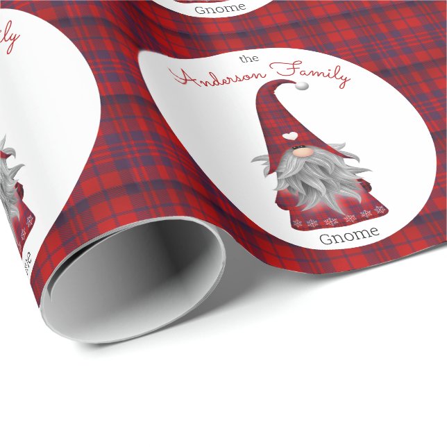 Papier Cadeau Nom de famille rustique de Noël Gnome (Coin rond)
