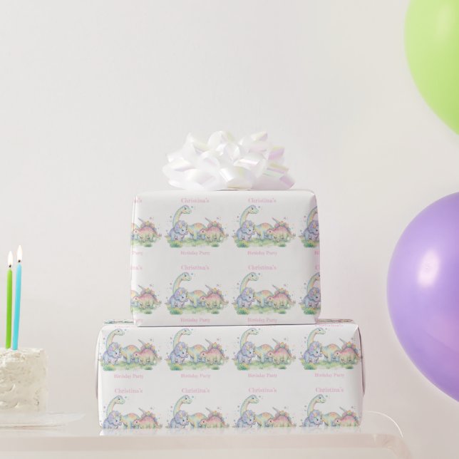 Papier Cadeau Nom de fête d'anniversaire de dinosaure à l'aquare (Cadeaux de fête)