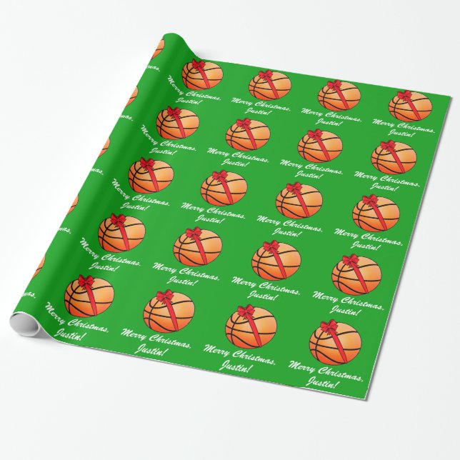Papier Cadeau Nom de Joyeux Noël de basket-ball personnalisable (Déroulé)