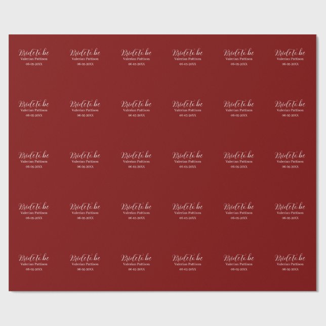 Papier Cadeau Nom de la future mariée date rose blanc shower de  (Plat)