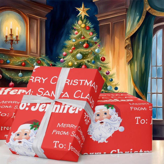 Papier Cadeau Nom de l'enfant Père Noël cadeau rouge Noël (Créateur téléchargé)