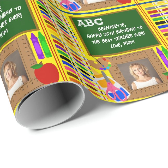 Papier Cadeau Nom de l'enseignant personnalisé Sentiment Photo (Coin rond)