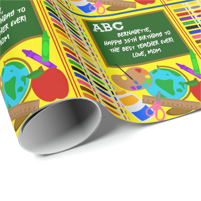 Papier Cadeau Nom de l'enseignant personnalisé Texte de l'examen (Coin rond)