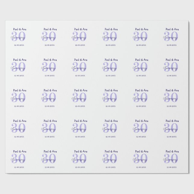 Papier Cadeau nom de lettre gras violet 30e anniversaire simple  (Plat)