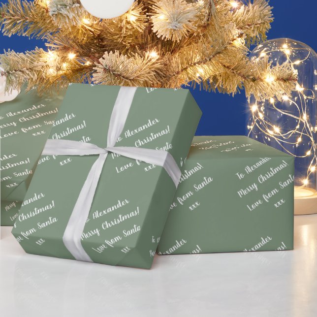 Papier Cadeau Nom | De Père Noël | Sage Green Joyeux Noël (Vacances)