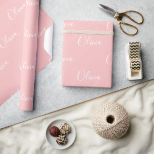 Papier Cadeau Nom de script rose moderne personnalisé