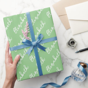 Papier Cadeau Nom de script simple Vert personnalisé