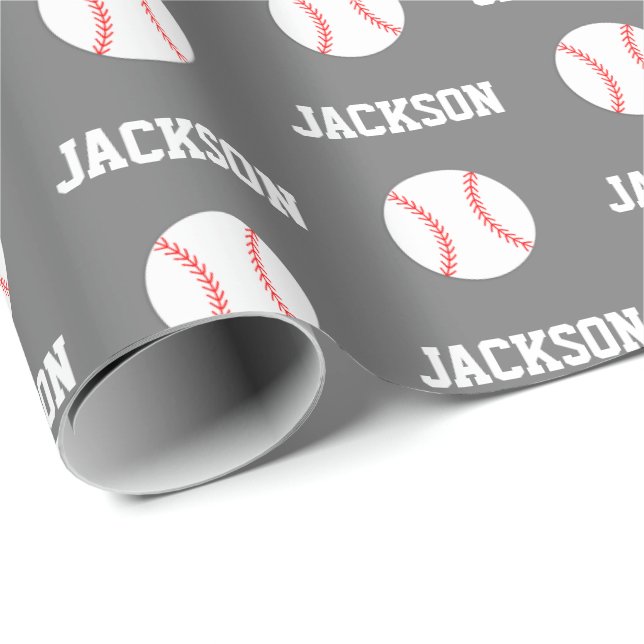 Papier Cadeau Nom du baseball Motif Grey (Coin rond)