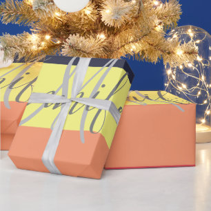 Papier Cadeau Nom du monogramme de bande de bloc couleur arc-en-