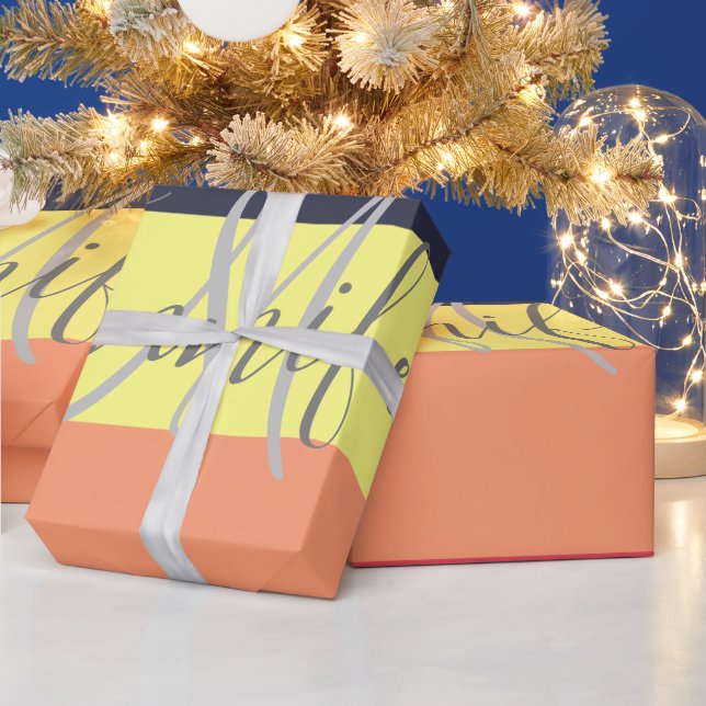 Papier Cadeau Nom du monogramme de bande de bloc couleur arc-en- (Vacances)