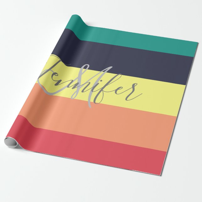 Papier Cadeau Nom du monogramme de bande de bloc couleur arc-en- (Déroulé)