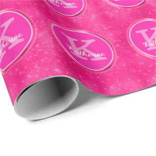 Papier Cadeau Nom du monogramme de l'éperon de carreau rose-cha