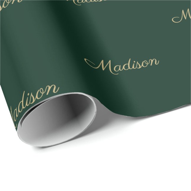 Papier Cadeau Nom du script personnalisé Texte or vert foncé Ann (Coin rond)