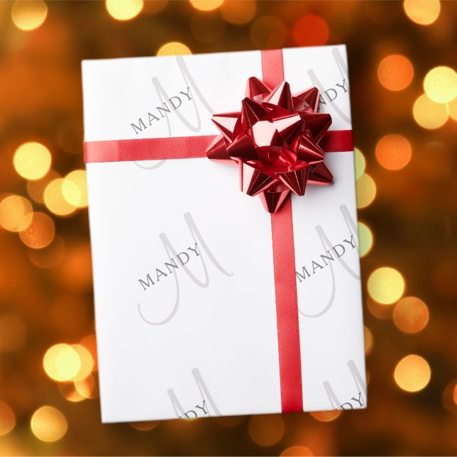 Papier Cadeau Nom élégant Monogramme & Blanc & Gris (Créateur téléchargé)