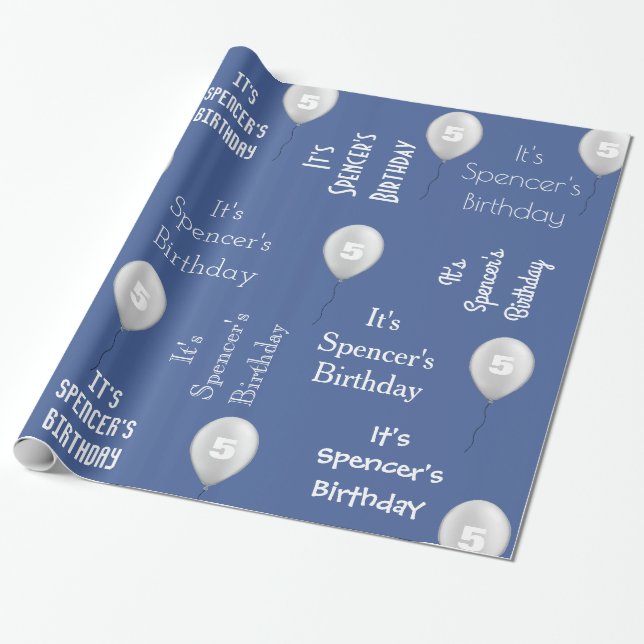 Papier Cadeau Nom et âge personnalisés Anniversaire bleu (Déroulé)